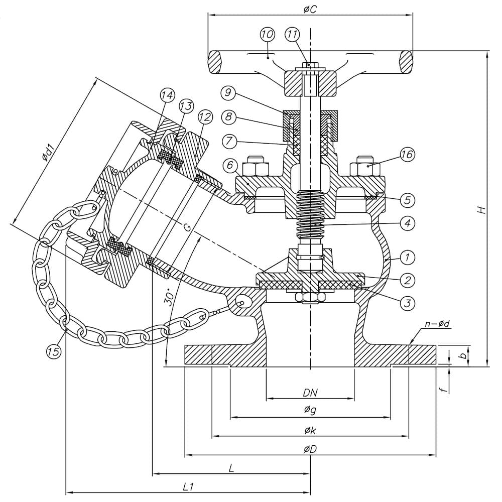 Angle Type 30 Oblique Type Fire Valve (Bolted Bonnet) (2)