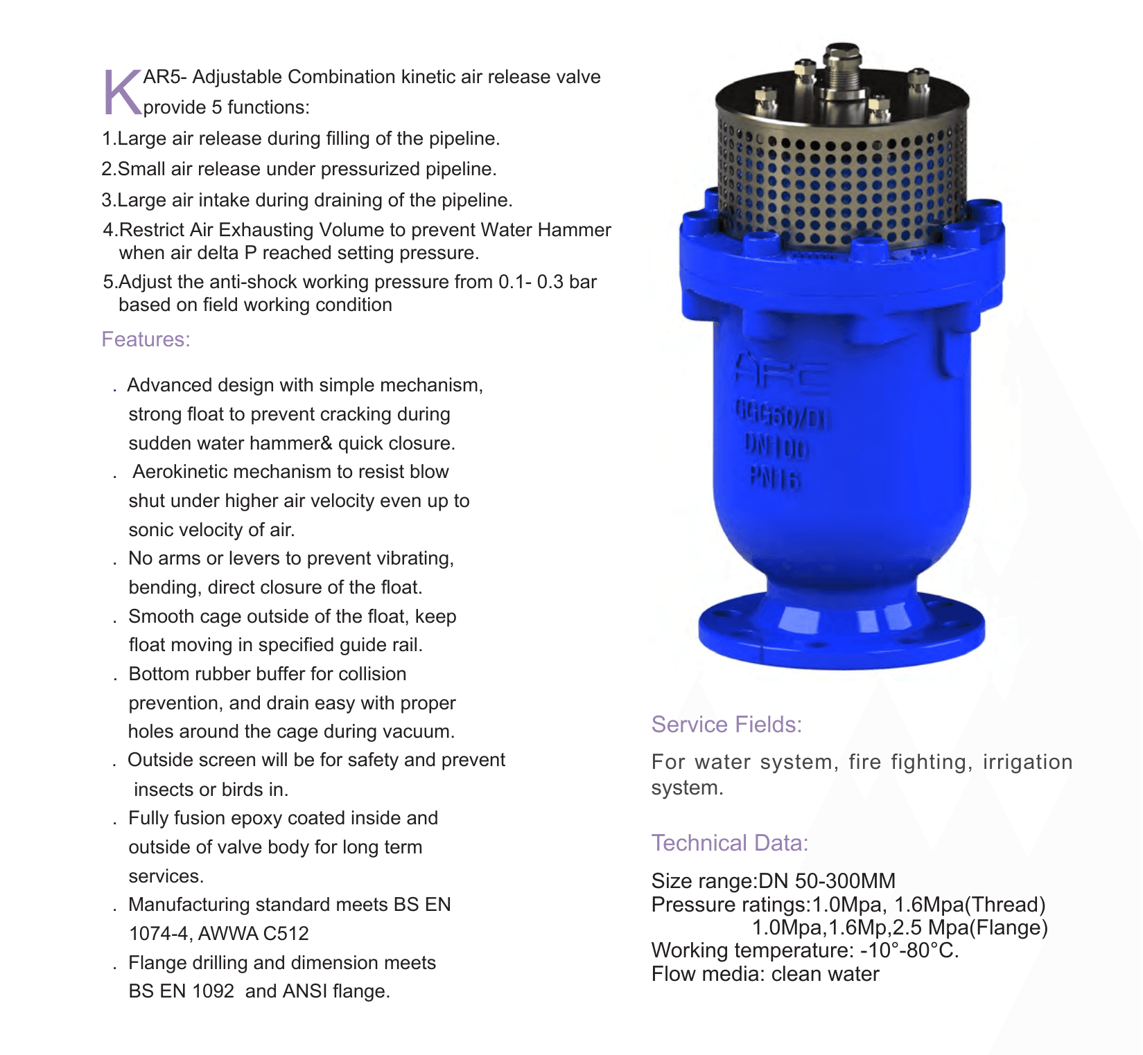 KAR5 – Adjustable Anti-Shock Combination Kinetic Air Release Valve (2)