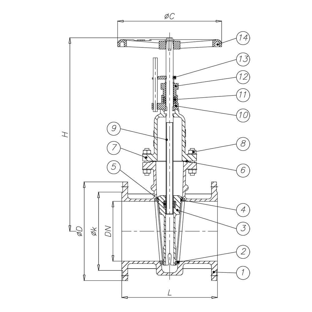 JIS 10K Cast Steel Gate Valve drawing 1