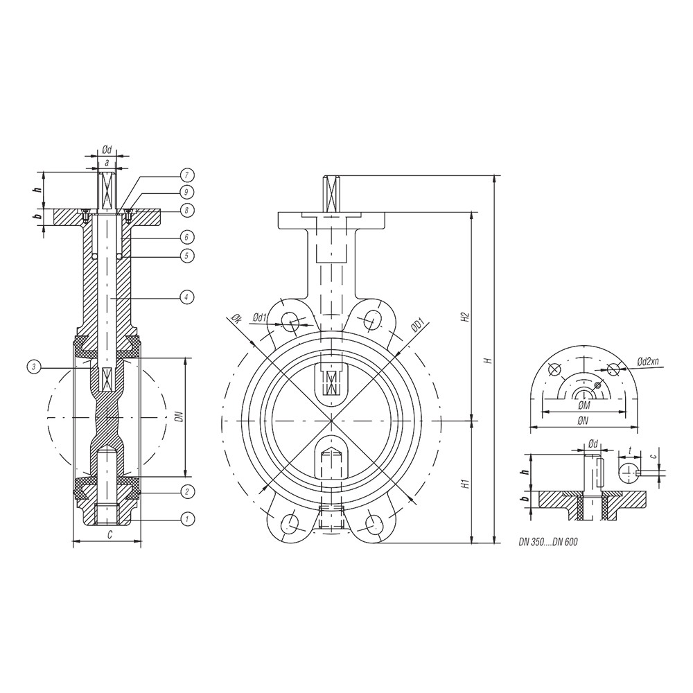 Wafer Type Butterfly Valve drawing 1