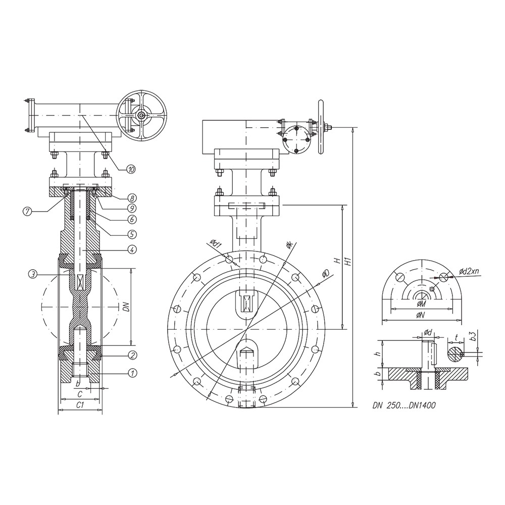 U-Type Double Flanged Butterfly Valve drawing 1