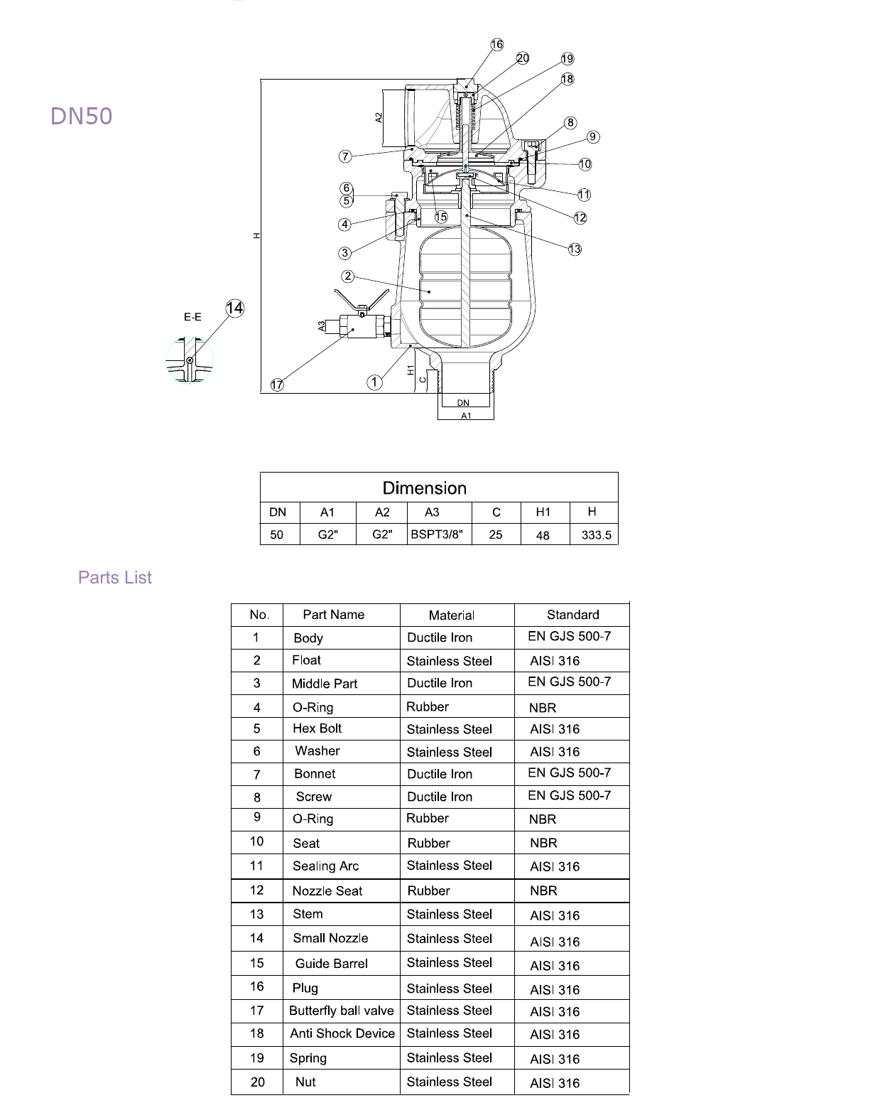 SKSA - Sewage Combination Air Release Valve (Anti-Shock) drawing 1