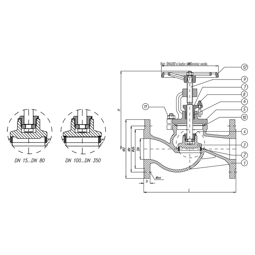 Straight Type Cast Steel Globe Valve drawing 1