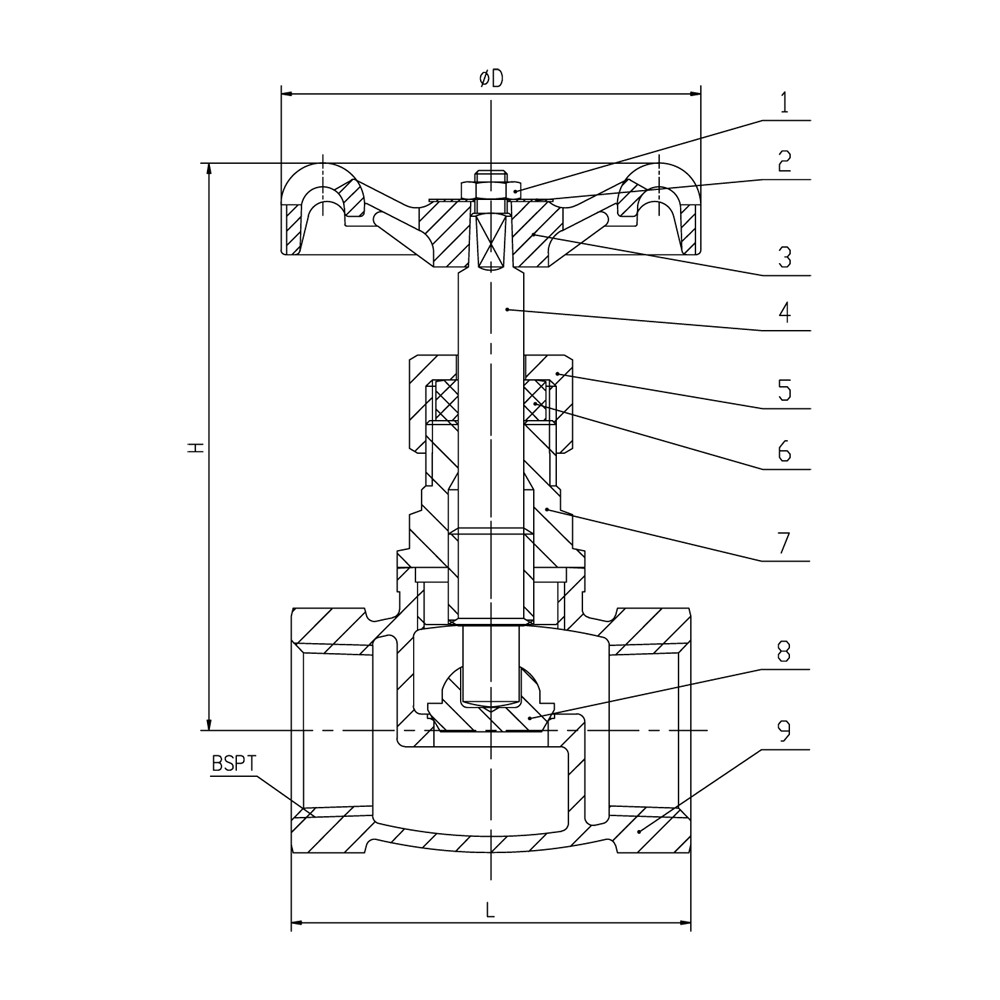 Bronze SDNR Globe Valve - BSPT drawing 1